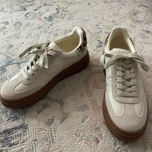 Steve Madden White and Brown Sneakers with Leopard Detail